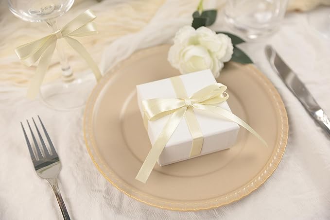 Beige Satin Ribbon 3/8 inch X Continuous 25 Yards, Single Face Polyester Ribbon Perfect for Gift Wrapping, Flower Bouquet, Wedding Decor, Crafts, Bow Making, Sewing and More