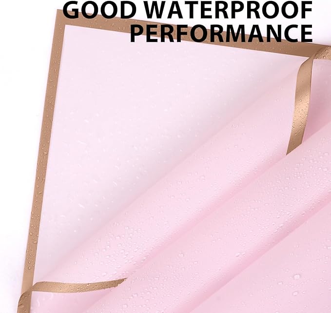 NESCCI 20 Sheets Pastel Pink Floral Bouquet Wrapping Paper - Waterproof, 22.8x22.8 inches, Perfect for Wedding, Birthday, Valentine's Day & More
