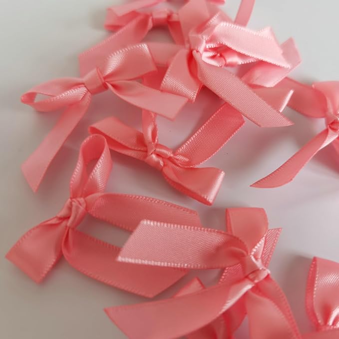 50pcs 1-1/2" Mini Light Pink Satin Ribbon Bows Without Twist Ties for Crafts Gift Wrapping Packing Mothers Day Decoration (Lt.Pink)