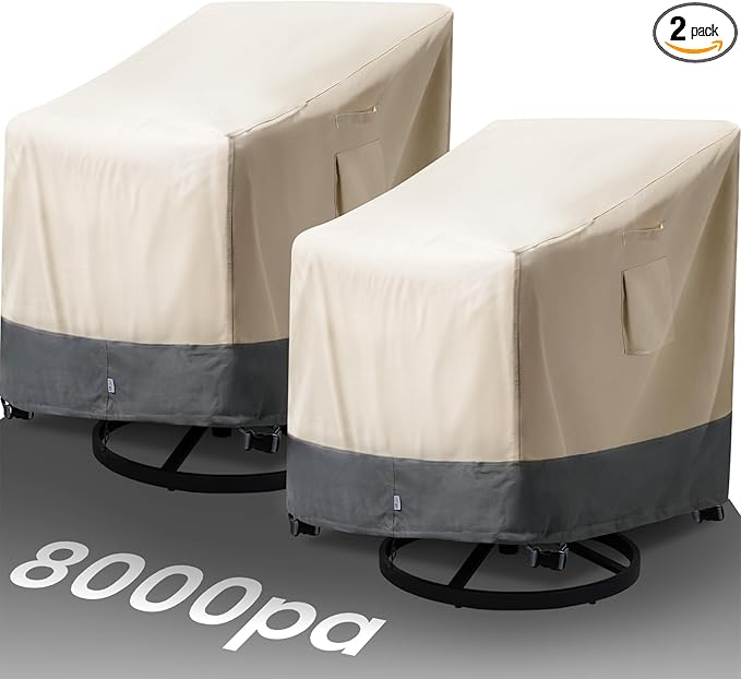 2 Pack Extra Heavy Duty Waterproof Patio Chair Covers for Outdoor / Swivel/ Rocking Chair - Medium Adirondack Chair Covers with Air Vent, 30"W x 34"D x 38.5"H