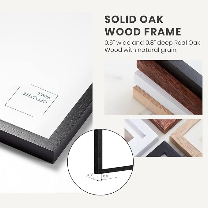 Opposite Wall - 22x28 in - Black Solid Oak Wood Picture Frame - Lightweight, Versatile & Shatterproof - Wall Hanging Poster or Photo Frame - Wall Decor for Office, Gallery & Home