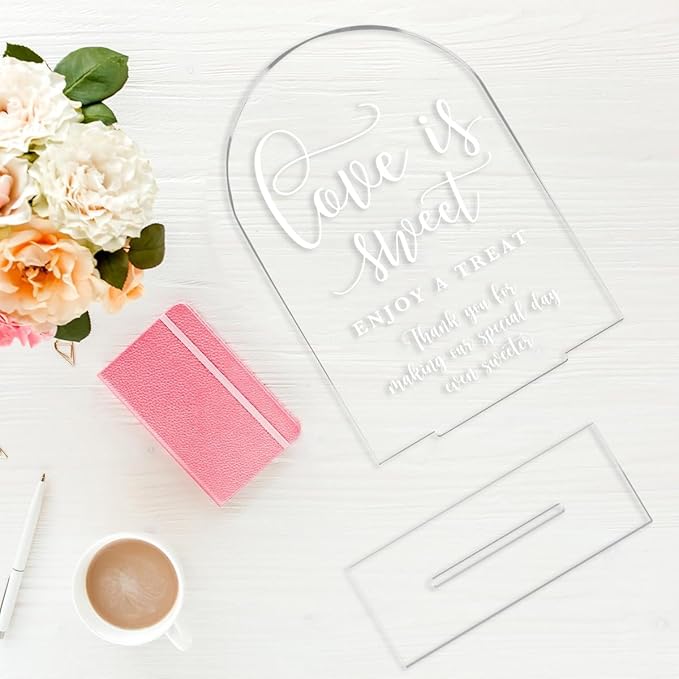 Wedding Signs, Love is Sweet Sign for Dessert Table, Wedding Signs For Ceremony And Reception,Arch Acrylic Table Sign for Anniversary, Event,Bridal Shower Decor 5x7 Inch (White)