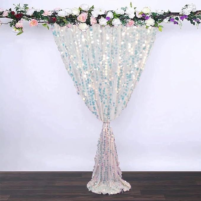 HH 9x9FT Iridescent Sequin Backdrop Curtains, 2 Panel Photography Backdrop Glitter Curtains Fabric Background, Large Shimmer Backdrop Drapes for Christmas Wedding Party Decor