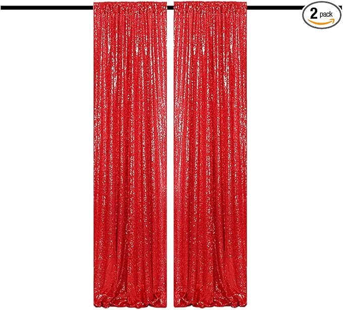 Red Sequin Backdrop Curtains Glitter Drapes 2FTx8F 2 Panels for Wedding Birthday Party Decorations Bridal Baby Shower Party Supplies Sparkly Photography Background