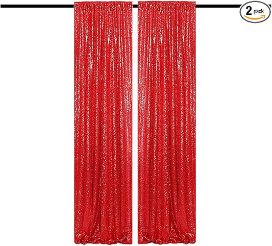 Red Sequin Backdrop Curtains Glitter Drapes 2FTx8F 2 Panels for Wedding Birthday Party Decorations Bridal Baby Shower Party Supplies Sparkly Photography Background
