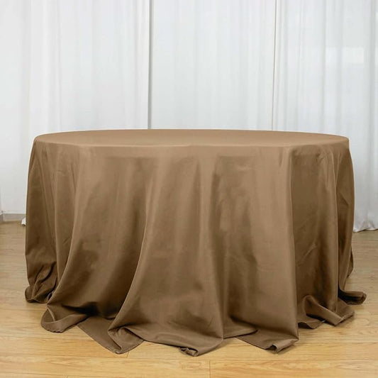 Efavormart Round Tablecloth, 132 Inch Stain & Wrinkle Resistant Washable Table Cloth, Decorative Polyester Fabric Table Cover for Banquet, Wedding, Dining- Taupe