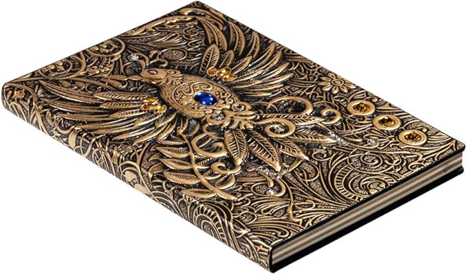 molshine A5 (5.5" x 8.3") Embossed Journals Vintage Notebook,Retro Leather Bronze Diary,100 Sheets Paper,Hardcover Travel Notepad for Writing,Sketchbook,Collection,Gift,Decoration, Phoenix(Bronzed)