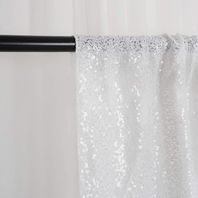 White Sequin Backdrop Curtains 1 Panel 8FTx8FT Glitter White Drapes Photo Backdrop Drapes Party Wedding Baby Shower Curtain Sparkle Photography Party Decor Background