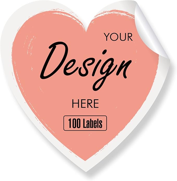 Custom Heart-Shaped Stickers - Personalized Labels, 100 White & Clear Labels, 2"x2" Each