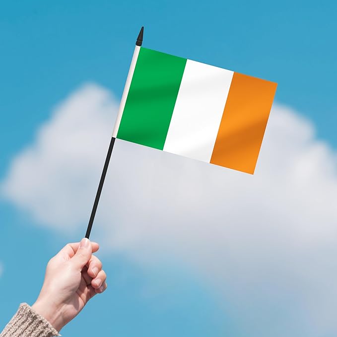 2 Pack Ireland Desk Flag Set, Irish Desktop Small Miniature Table Office Flag with 12" Black Pole and Black Base, Offices, Classroom, Home, Festival Decoration (Ireland)