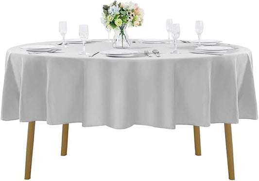 90 inch Round Tablecloth Washable Polyester Table Cloth Decorative Table Cover for Wedding Party Dining Banquet（90 inch,Silver）