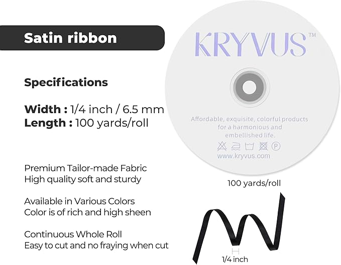 Black Satin Ribbon 1/4 inch X Continuous 100 Yards, Single Face Polyester Ribbon Perfect for Gift Wrapping, Flower Bouquet, Wedding Decor, Crafts, Bow Making, Sewing and More