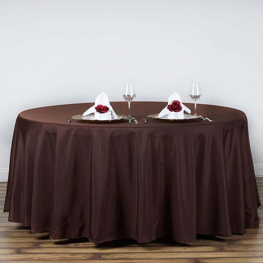 Efavormart Round Tablecloth, 120 Inch Stain & Wrinkle Resistant Washable Table Cloth, Decorative Polyester Fabric Table Cover for Banquet, Wedding, Dining - Chocolate