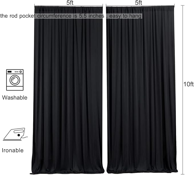 AK TRADING CO. 10 feet x 10 feet IFR Polyester Backdrop Drapes Curtains Panels with Rod Pockets - Wedding Ceremony Party Home Window Decorations - Black