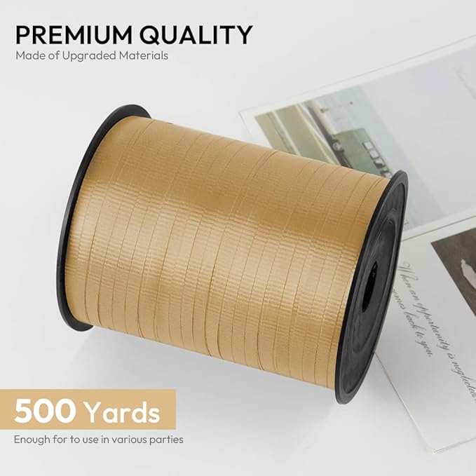 KMER LIFE Golden Crimped Curling Ribbon, 1/5" Wide x 500 Yards Christmas Curling Ribbons for Gift Wrapping, Party Decoration, Balloon String, Crafting, Balloon Ribbons for Florist Flower (1 Roll)