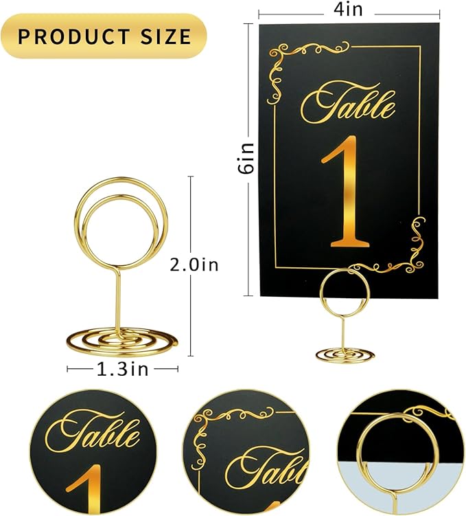 Wedding Table Numbers 1-40 and Head Table Card, Black Gold Cards with 41 Gold TableNumber Holders for Wedding Reception