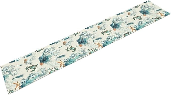 Nautical Coast Table Flag, Ocean Beach Seahorse Shell, Vintage Sailboat Lighthouse Anchor Table Decoration for Indoor and Outdoor Home Party Decor 13x70 Inch