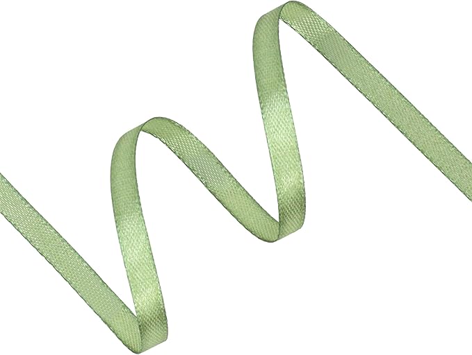 Sage Green Satin Ribbon 1/4 inch X Continuous 50 Yards, Single Face Polyester Ribbon Perfect for Gift Wrapping, Flower Bouquet, Wedding Decor, Crafts, Bow Making, Sewing and More