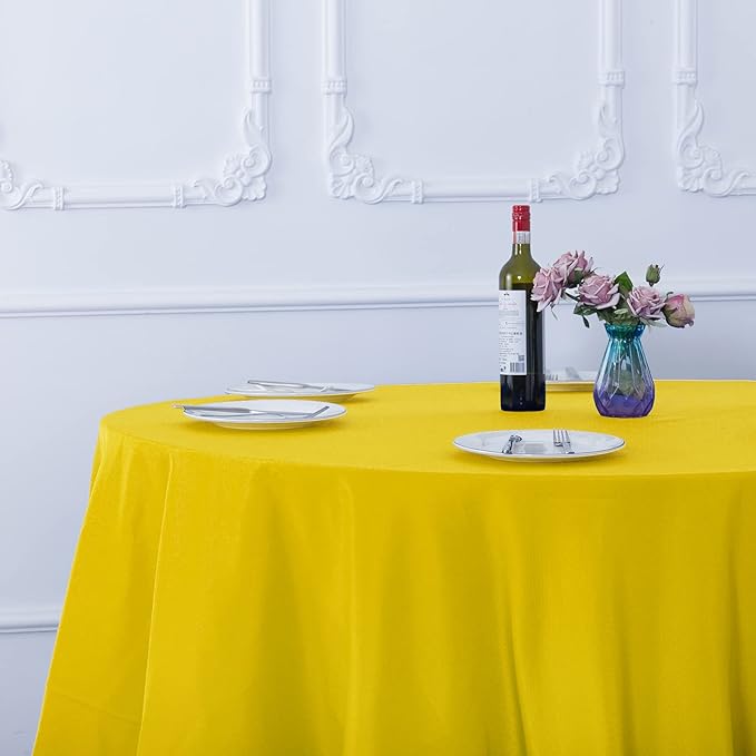 Ascoza 2pack 108 Inch Yellow Round Tablecloth in Washable Polyester Fabric for Wedding/Banquet/Restaurant/Parties…