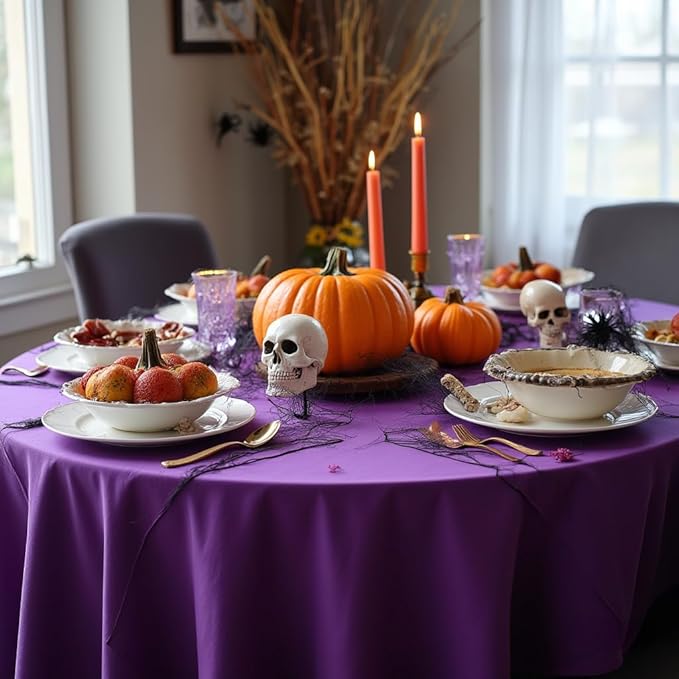 sancua Round Tablecloth - 90 Inch - Water Resistant Spill Proof Washable Polyester Table Cloth Decorative Fabric Table Cover for Dining Tables, Buffet Parties and Camping, Purple