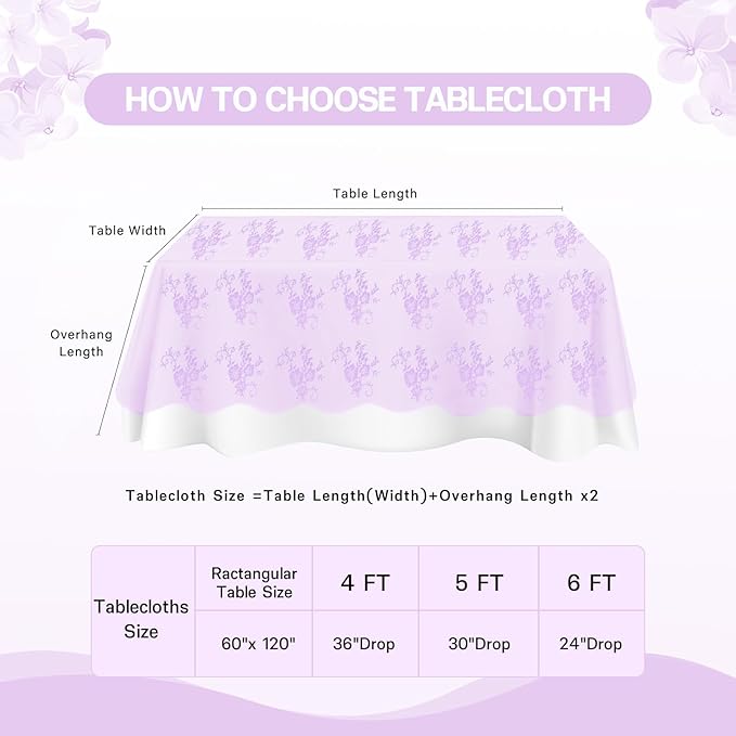 Light Purple Tablecloth Outdoor Lace Table Fabric 2pcs 60x120 Inch for Farmhouse Rustic Wedding Bridal Shower Party Decoration Rectangle Overlay Vintage Embroidered Reception Table Cloth Decor