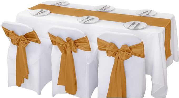 24Pack Table Runner 12 x 108 Inches Satin Silk Table Runner for Wedding, Birthday Party, Banquets, Graduations Decoration, fit Rectange and Round Table-Gold