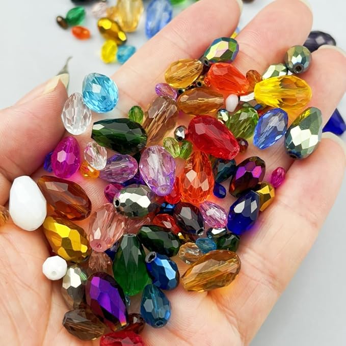 50pcs 10x15mm Teardrop Crystal Glass Beads for Jewelry Making, Faceted Vertical Hole Teardrop Glass Spacer Beads for Wind Chimes Bracelet Earring Necklace DIY Craft(Red)