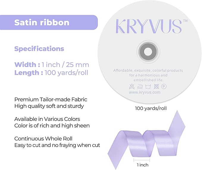 Lavender Satin Ribbon 1 inch X Continuous 100 Yards, Single Face Polyester Ribbon Perfect for Gift Wrapping, Flower Bouquet, Wedding Decor, Crafts, Bow Making, Sewing and More