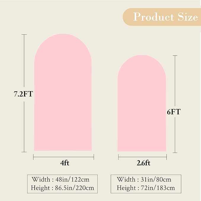 7.2FT 6FT Arch Backdrop Cover for Wedding, Set of 2 Stretchy Spandex Fitted Arch Stand Cover for Baby Shower, Birthday Party Decor, Chiara Backdrop Cover with Double-Sided Design(White, Pink)