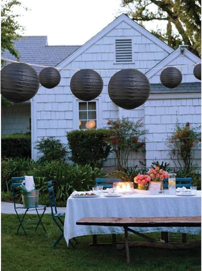 BEISHIDA Black Round Paper Lanterns Decorative Hanging Asia Chinese Japanese Paper Lanterns Lamp for Birthday Wedding Halloween Home Decor Party Decoration（10 Packs）