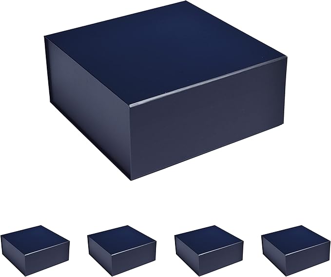 CECOBOX - Gift Boxes with Lids for Presents 6"x6"x2.75" - Matte, Collapsible Magnetic Closure Gift Box - Groomsmen & Bridesmaid Proposal Boxes, Wedding, PR, Birthdays, Holidays (Navy)