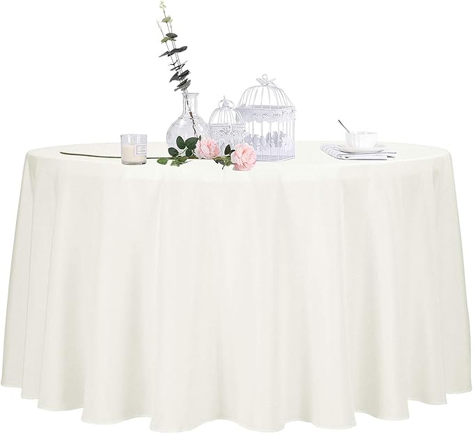 Ascoza 2pack 108 Inch Ivory Round Tablecloth in Polyester Fabric for Wedding/Banquet/Restaurant/Parties