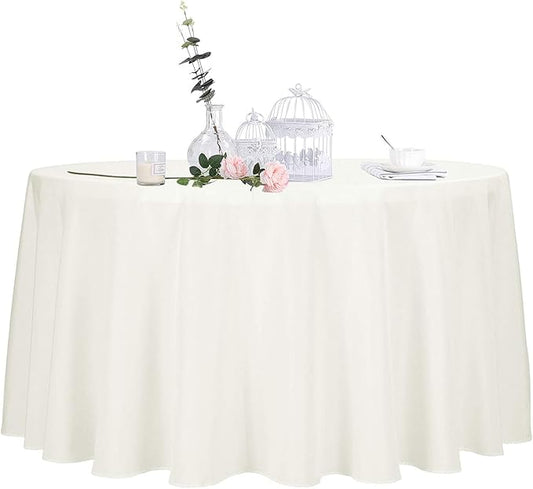 Ascoza 2pack 108 Inch Ivory Round Tablecloth in Polyester Fabric for Wedding/Banquet/Restaurant/Parties