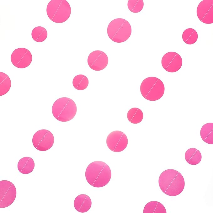 Hot Pink Paper Garland Circle Dot Party Banner Wall Streamers Backdrop Ceiling Hanging Decorations, 20 Feet in Total