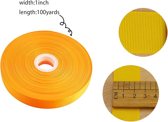 Jesep One Roll 100 Yards Soild Grosgrain Ribbon Boutique Gift Wrapping Package Ribbon, DIY Crafts Bow Hair Headband Accessories Assorted Ribbon #642 (1" 25mm, Gold)