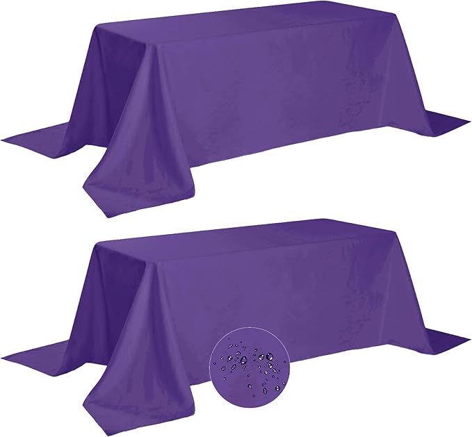 Fokitut 2 Pack Waterproof Rectangle Tablecloth, 90x132 Inch,Stain Resistant and Wrinkle Polyester Table Cloth, Fabric Table Cover for Kitchen Dining, Wedding, Party, Holiday Dinner-Purple