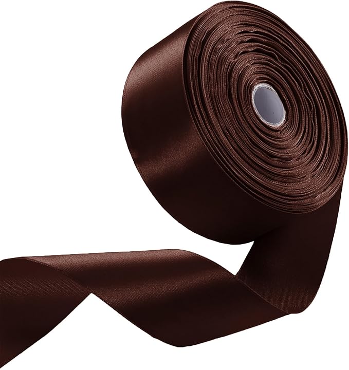 1-1/2 Inch Brown Satin Ribbon 50 Yards Solid Fabric Ribbons for Gift Wrapping, Crafts, Floral Arrangements, Wedding, Party, Holiday and Home Decor