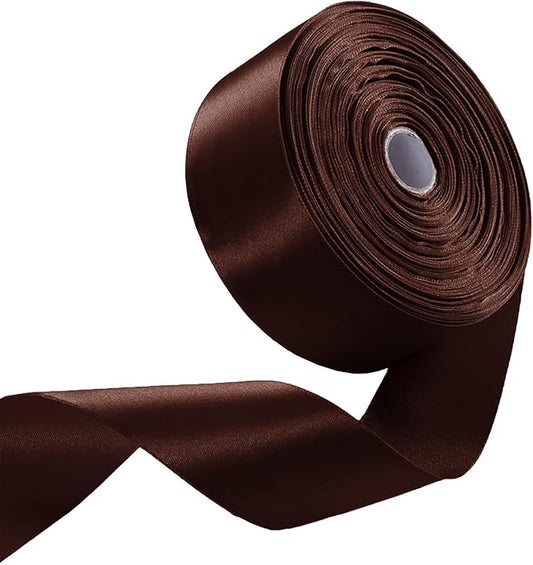 1-1/2 Inch Brown Satin Ribbon 50 Yards Solid Fabric Ribbons for Gift Wrapping, Crafts, Floral Arrangements, Wedding, Party, Holiday and Home Decor