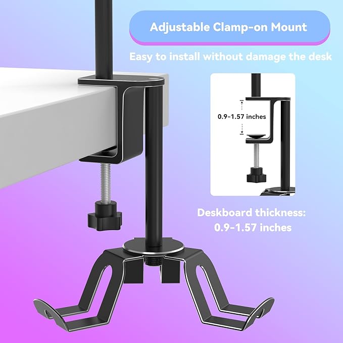 Rotatable 4 Tier Desk Clamp Controller Headset Stand, Universal Under Desk Controller Holder Rack for PS5 Xbox Nintendo Switch PC PS4, Aluminum Gaming Headphone Hanger, Black