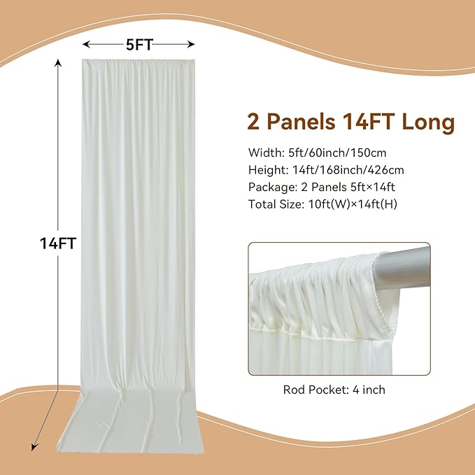 10×14ft Wrinkle Free Ivory Backdrop Curtain, Soft Silky Easy to Drape Cream Wedding Drapes for Backdrop, 2 Panels 5×14ft Photo Backdrop Curtains for Parties Birthday Photography Background Cloth