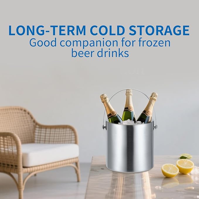 3L Stainless Steel Double-Wall Insulated Ice Bucket with Lid, Tongs & Strainer – Large Ice Bucket for Parties, Wine, Beer, Champagne & Cocktail Bar