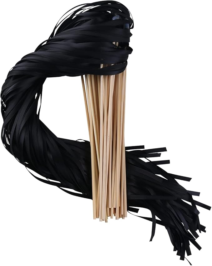 100PCS Ribbon Stick Wands Wedding Streamers with Silk Fairy Stick Wand for Wedding Party Baby Shower Send Off Party Activities Holiday Celebration Favors (Black-100PCS)