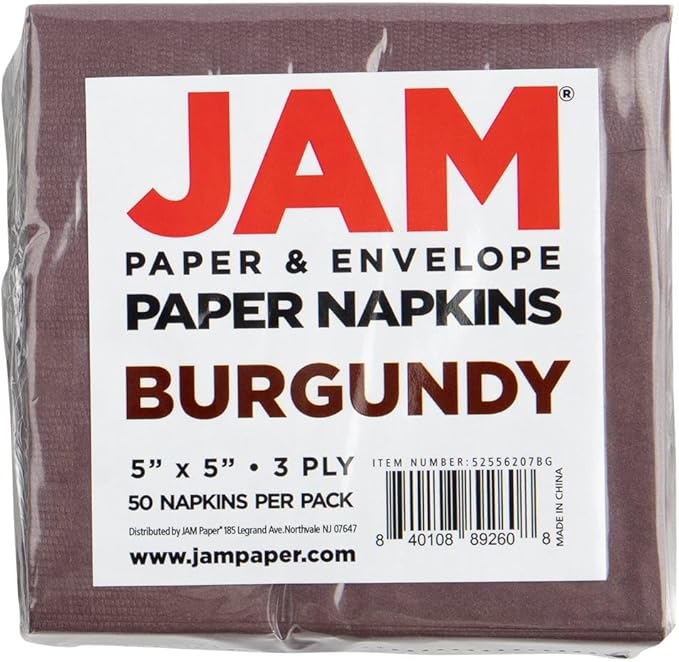 JAM PAPER Small Beverage Napkins - 5 x 5 - Burgundy - 50/Pack