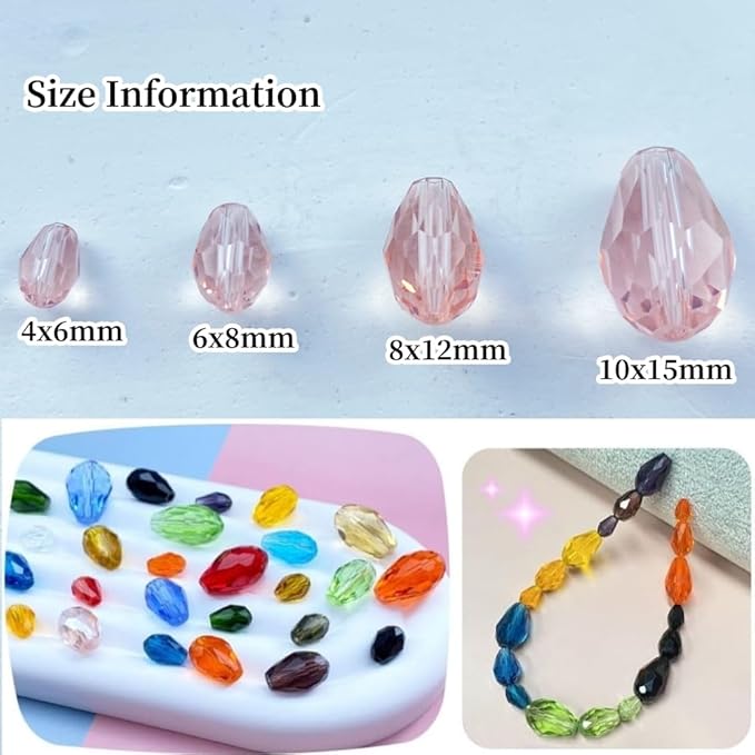 50pcs 10x15mm Teardrop Crystal Glass Beads Vertical Hole Faceted Glass Teardrop Spacer Beads for Bracelets Necklace Earring DIY Jewelry Making Craft(Pink)