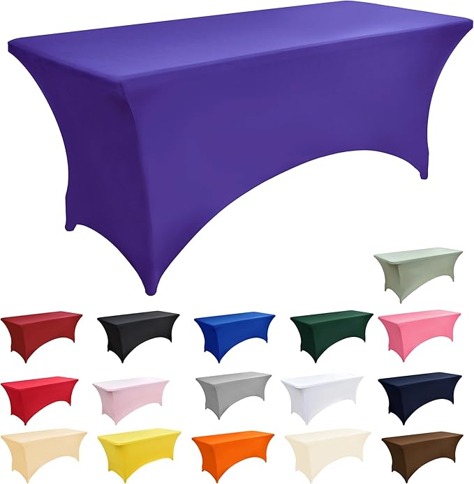 6-Pack 6ft Spandex Table Covers for Rectangle Standard Folding Tables - Wrinkle Resistant Stretch Tablecloths - Ultimate Fitted Table Protector for Parties, Trade Shows, Wedding