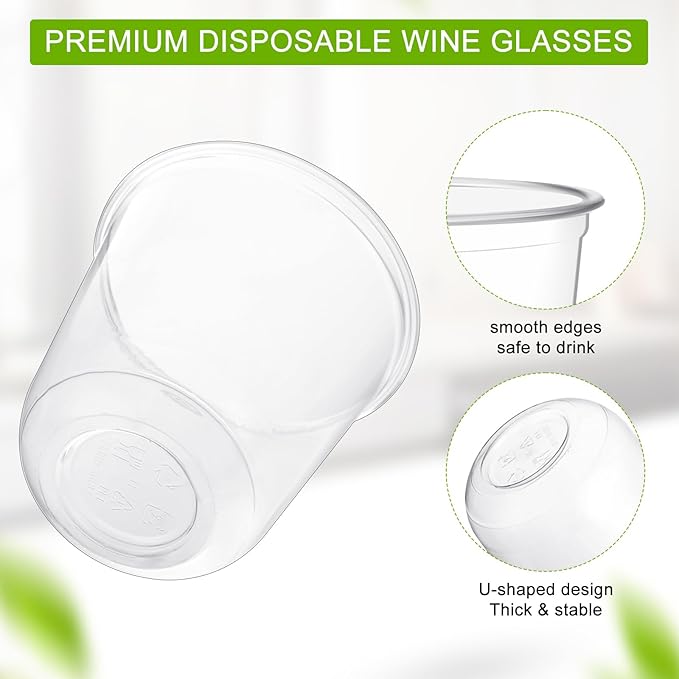 Disposable Stemless Glasses 12oz Crystal Plastic Wine Glasses Clear Classic Pet Cup for Meeting Weddings Birthdays Cocktail Christmas Party Supplies(Clear,100 Pcs)