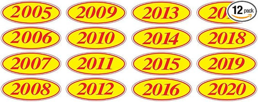 EZ-Line Oval Model Windshield Year Stickers for Car Windows Red and Yellow Large Vinyl Dealership Supplies 1 Dozen Pro Pack (2008)