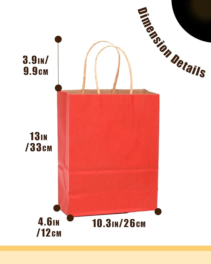 qiqee 100PCS Gift Bag with Handles Bulk Kraft Red Paper Bags Multiple Uses (13''x5 x10 inch Large Size)