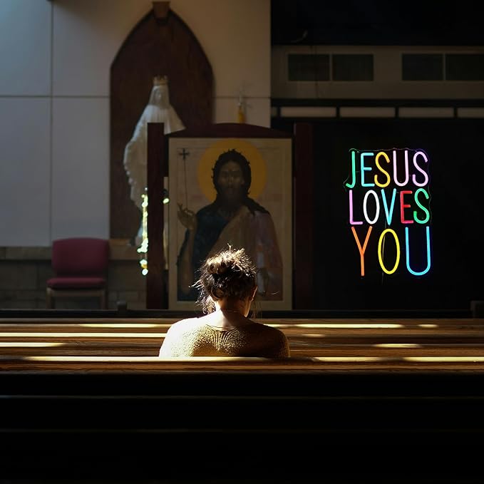Jesus Loves You Neon sign Colorful Led Letters Sign Neon Light for Wall Decor Dimmable Jesus Light Up Sign for Home Christ Church Wedding Birthday Party Decor(USB Power)