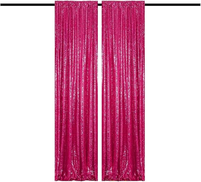 Fuchsia Sequin Curtains 2FTx8FT 2 Sequin Backdrop Curtains Panels Sparkly Background Drapes for Party Birthday Weeding Decor
